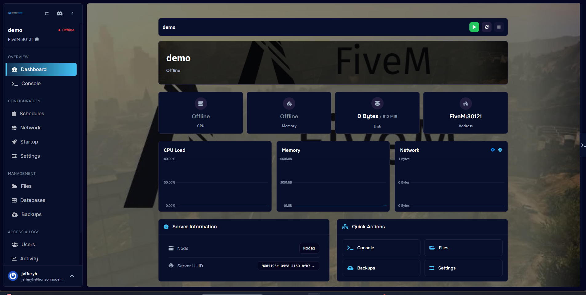 HorizonNode FiveM server control panel