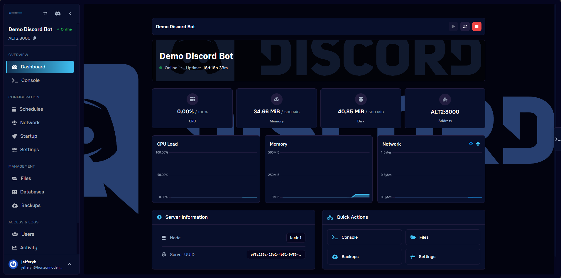 Discord Bot Control Panel