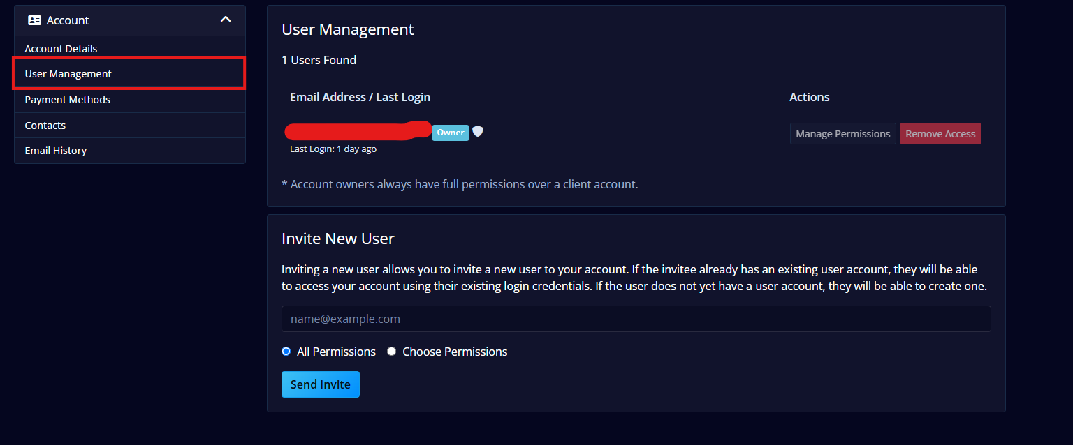 User Management page