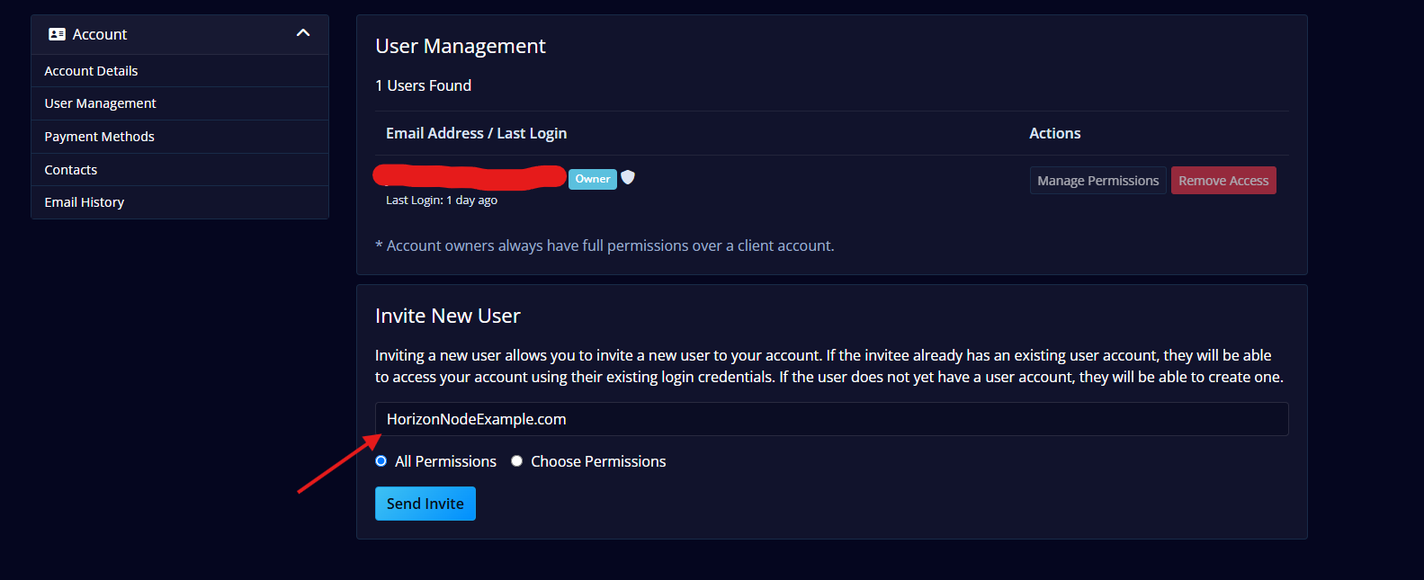 Invite a new billing user